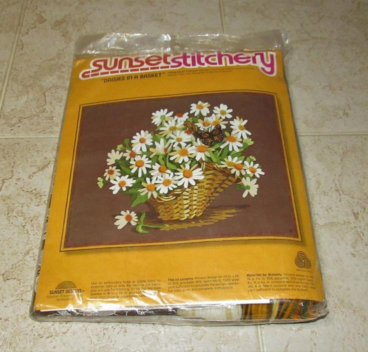 Sunset Stitchery Crewel Embroidery Kit Daisies in a Basket #2282
