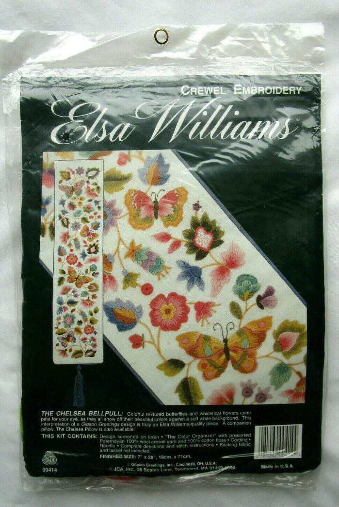 Elsa Williams Floral “The Chelsea Bellpull” Crewel Embroidery Kit Butterflies