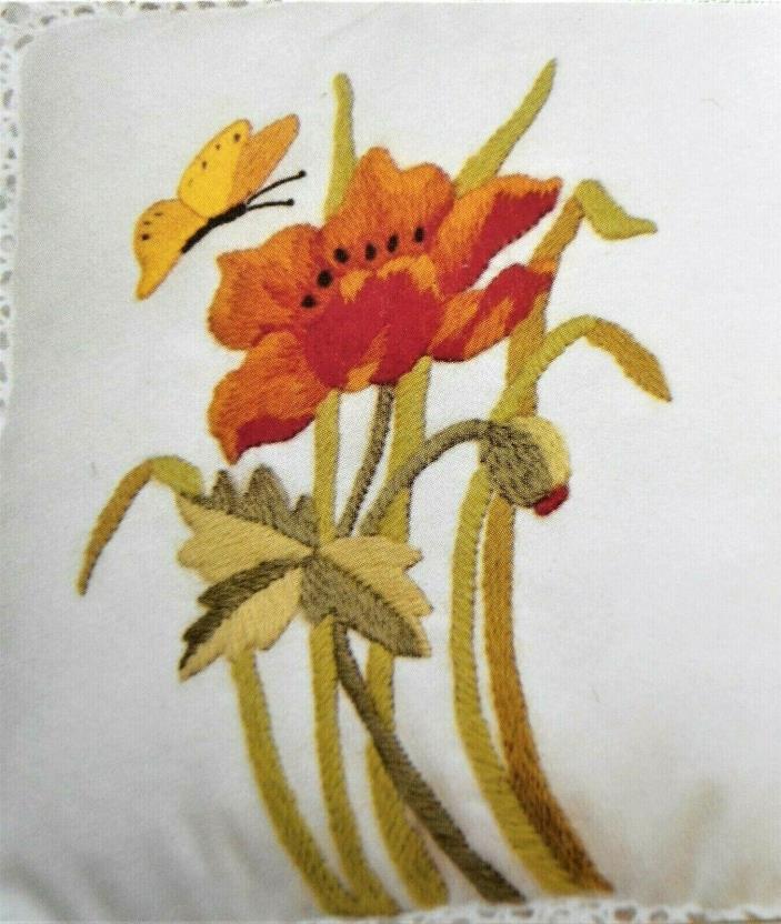 Elegant Poppy Floral Pillow Vintage Creative Expressions Crewel Embroidery Kit