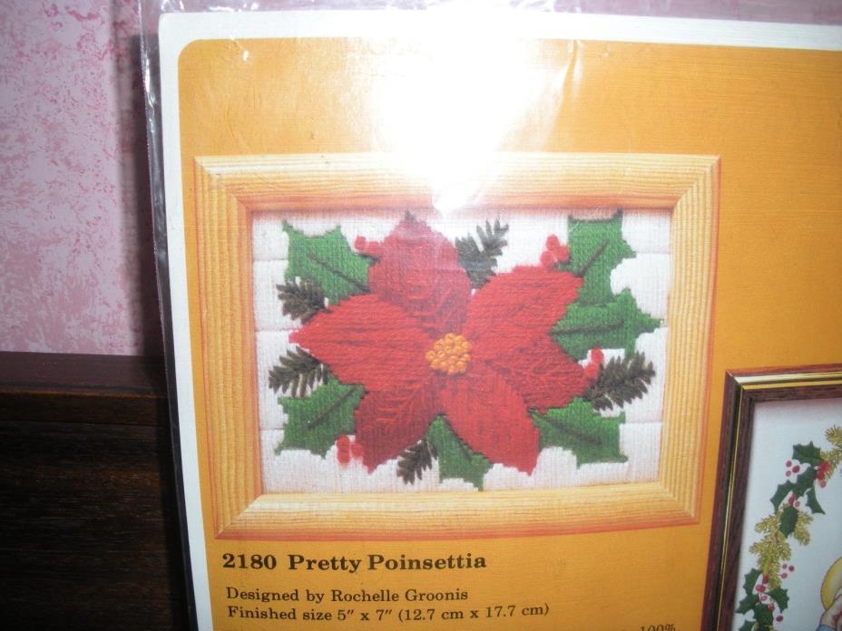 vintage needlecraft crewel kit Poinsettia wool yarn Creative Circle 2180 NEW