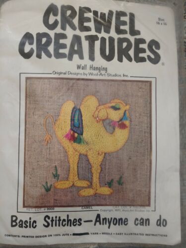 Rare Crewel Creatures 1971 Vintage Kritters Animals Retro Camel Embroidery Kit