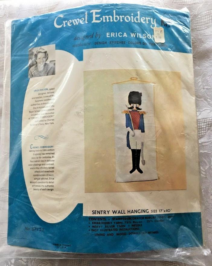 Vintage Erica Wilson Crewel Embroidery Kit Sentry Soldier Wall Hanging NIP
