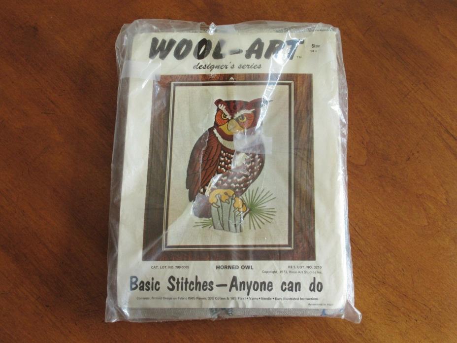 Vintage 1973 Designer Series Horned Owl Wall Hanging Kit Wool-Art Studios 14x20