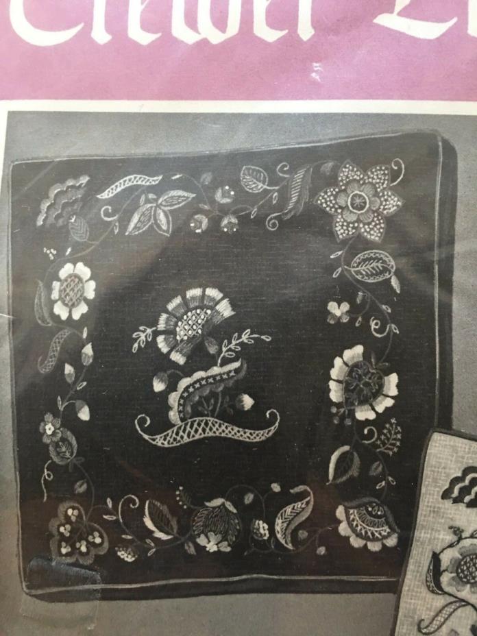 Vintage Bucilla Crewel Embroidery Kit Black Box Pillow Jacobean Floral NIP