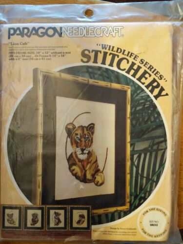 LION CUB Crewel Kit Wildlife Series Paragon #0832 Susan Goldsmith 1978 Vintage