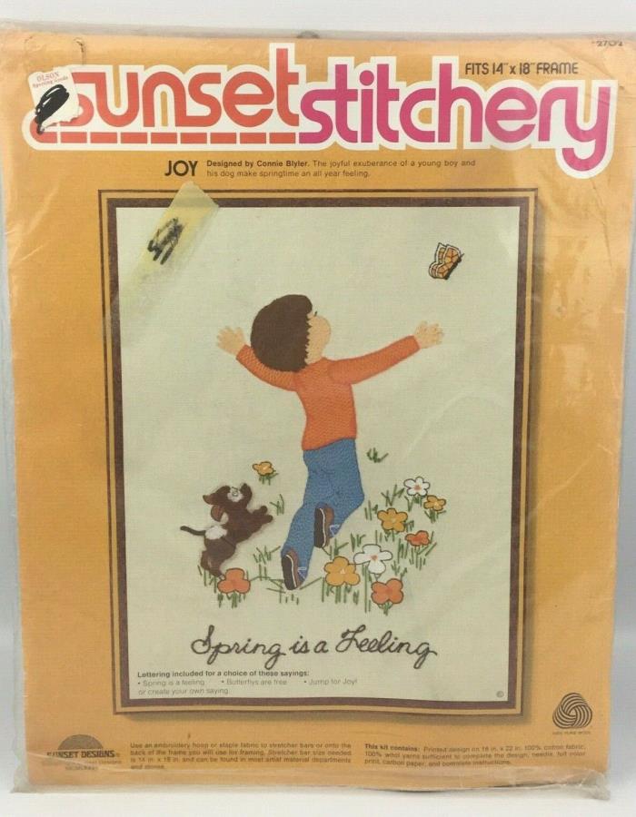 Sunset Stitchery 2702 Joy Crewel Embroidery Kit 14x18 Connie Blyler 1976 New