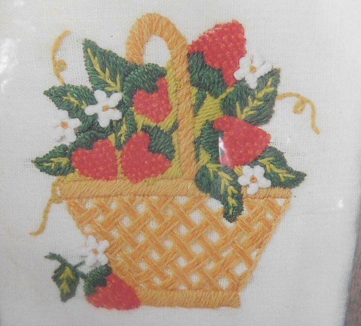 Vtg 1980 McNeill Stitchery Crewel Kit~STRAWBERRY BASKET~Needlework Embroidery