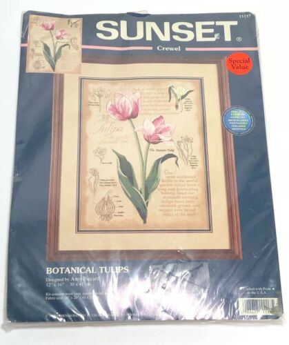 Vintage Sunset Botanical Tulips Crewel Kit #11117 Flowers Embroidery Sealed