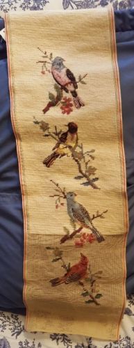 Vintage Crewel nearly complete Birds Bell Pull Embroidery Needlepoint petitpoint