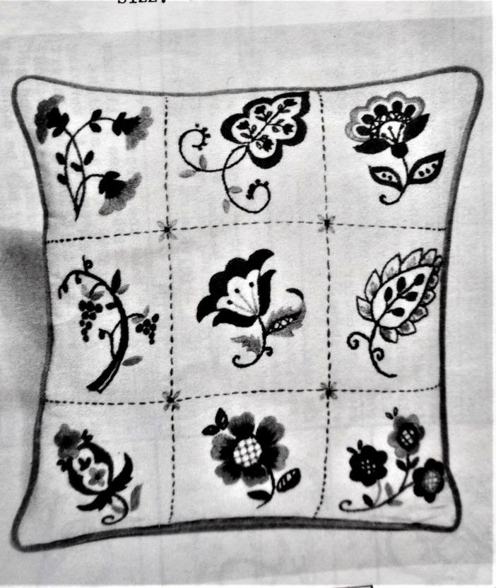 Bucilla Vintage Jacobean Floral Pillow in Blues Mail Order Crewel Embroidery Kit