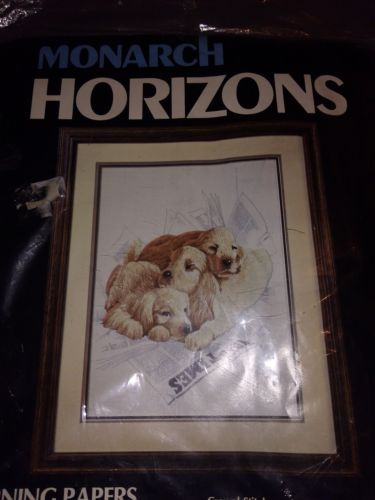 Vintage Monarch Horizons Morning Papers Puppy Dogs Stamped Crewel Embroidery Kit
