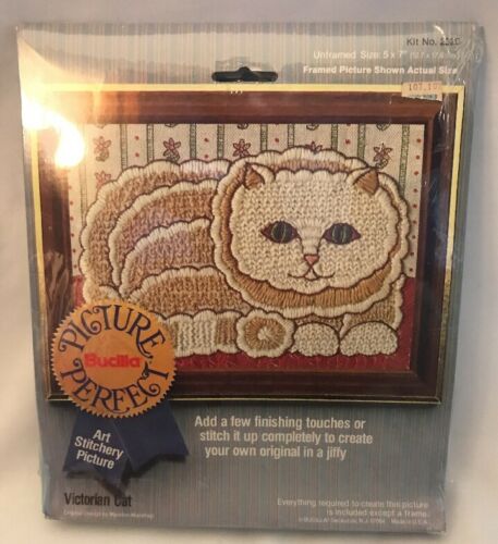 Bucilla Picture Perfect Crewel Art Stitchery Kit Victorian Cat #2020