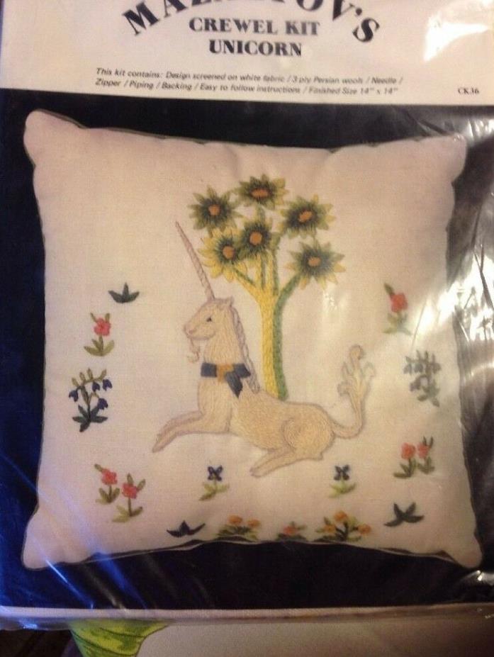 RARE Mazaltov's Unicorn Crewel Pillow Kit, sealed