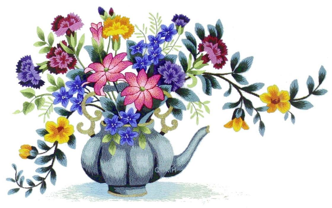 Elsa Williams Tea Room Floral Crewel Embroidery Kit Michael A. LeClair Teapot