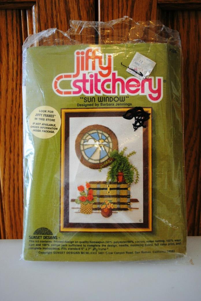 Vtg Embroidery Kit Sunset 1979 Jiffy Stitchery SUN WINDOW 294 open unused kit