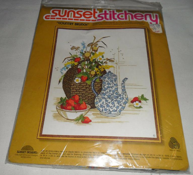 Vintage Sunset Stitchery Country Brunch Crewel Embroidery Kit #2386 Sealed 16x20