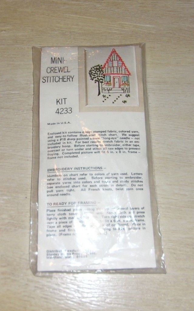 Vintage Stanley Home Products Mini-Crewel Embroidery Stitchery Kit House