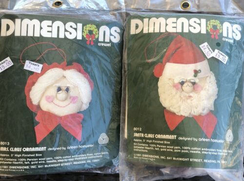 Dimensions Santa & Mrs Claus Crewel Christmas Ornament Craft Kits #8013 & #8012