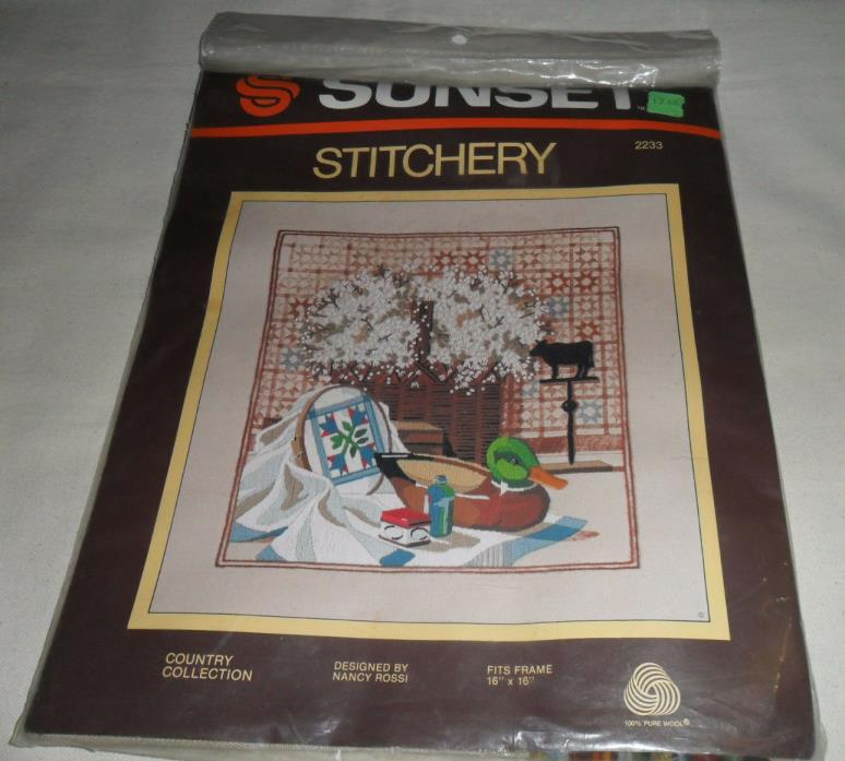 Sunset Stitchery Country Collection Crewel Embroidery Kit #2233 Sealed 16x16