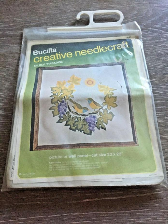 Vintage Bucilla Crewel Embroidery Kit Paradise Birds and Flowers Sealed 22 x 22