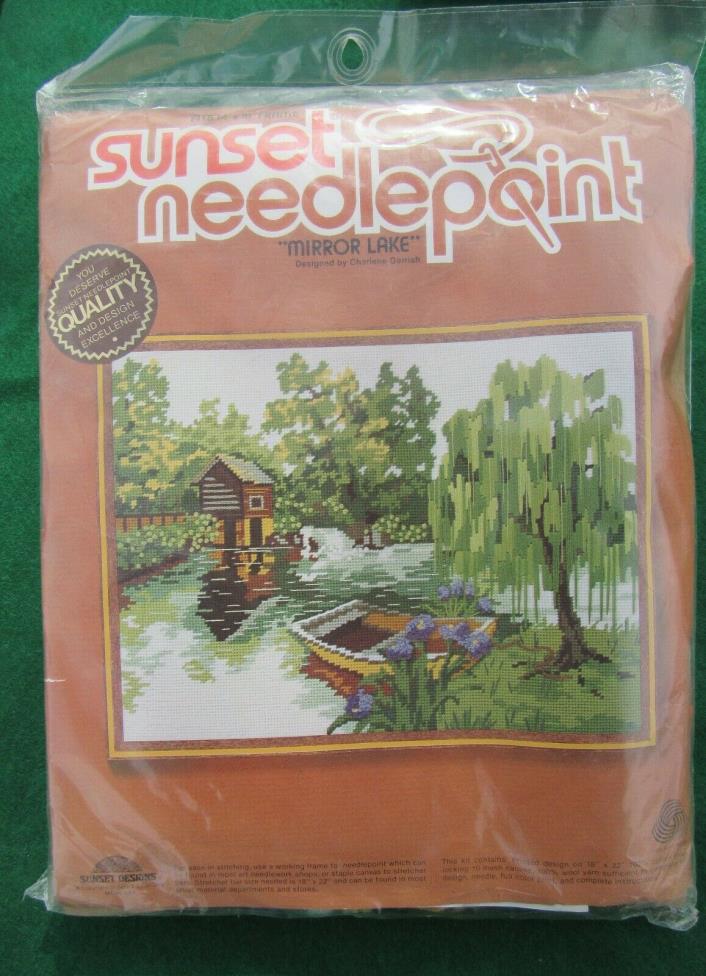 1980 Mirror Lake Sunset Needlepoint Unopened Kit # 6809 Large 18