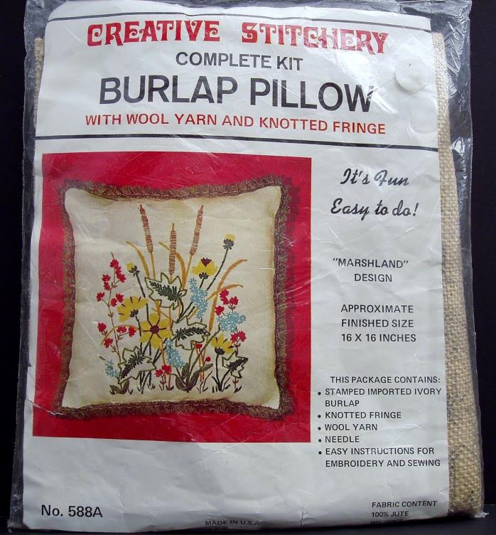 Creative Stitchery Marshland Crewel Embroidery Burlap Pillow Craft Kit Cattails
