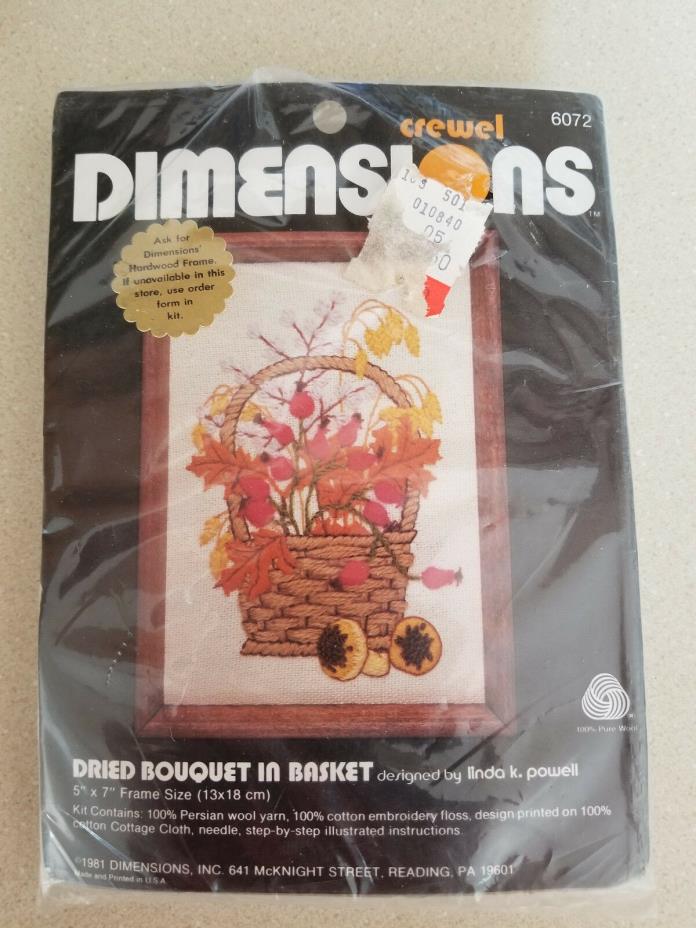 Dimensions Crewel Embroidery Kit DRIED BOUQUET IN BASKET Linda K. Powell