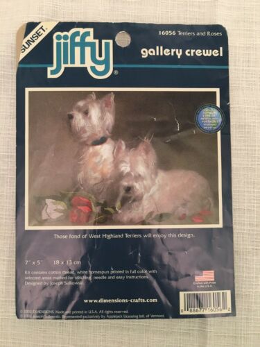 Sunset Stitchery Jiffy West Highland Terriers Roses 16056 Crewel Kit 7x5 Started