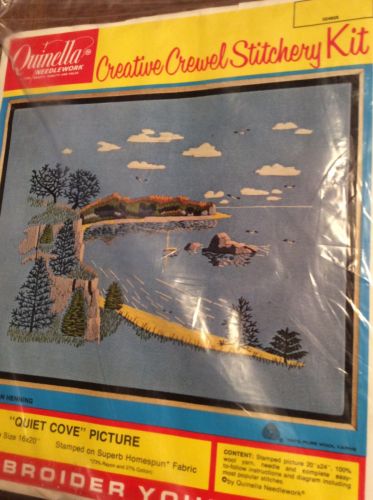 Quiet Cove vintage crewel embroidery kit by Quinella, factory sealed, nice kit!