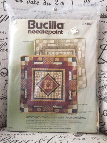 VTG Bucilla Needlepoint Kit Pillow No. 4889 Beige 70's NOS NIP Retro Crafting