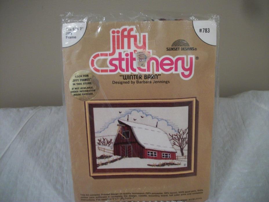 Winter Barn by Sunset Jiffy Stitchery Crewel Kit #783 NIP Sealed  5 x 7