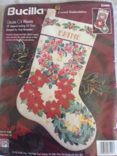 Bucilla Collage of Wreaths Crewel Socking KIT, sealed