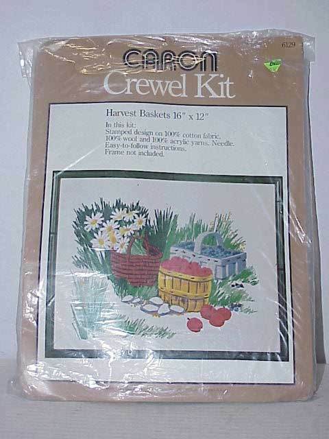 Caron Crewel Embroidery Kit #6129 Harvest Baskets Fruit Flowers 16 X 12
