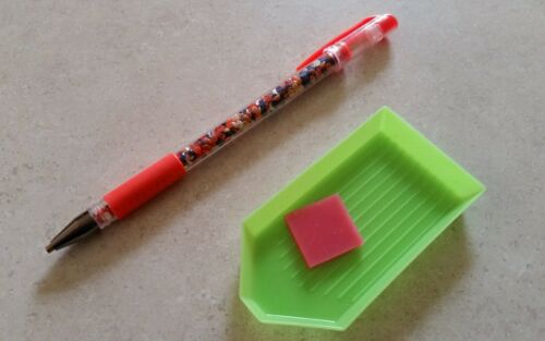 Diamond Painting Drill Pen- Orange w/Comfort Grip, tray, & wax sq.