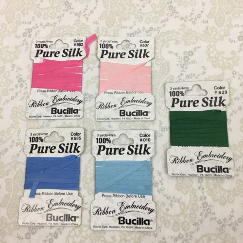 Lot of 5 Bucilla 100% Silk Embroidery Ribbon Multi colors