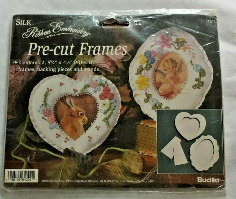 New~SILK RIBBON EMBROIDERY ~ Bucilla ~ Pre-Cut Frames Set of 2 Heart Oval #64302