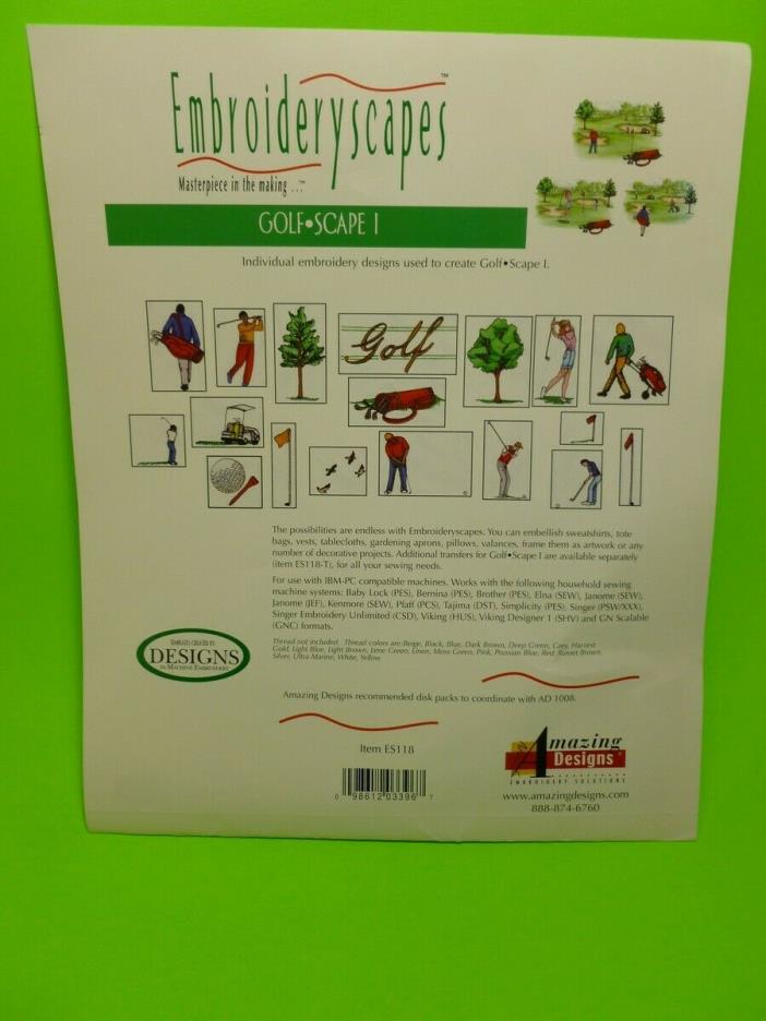 Amazing Designs Embroideryscapes Golf Scape Kit Embroidery Disks ES118 Transfers