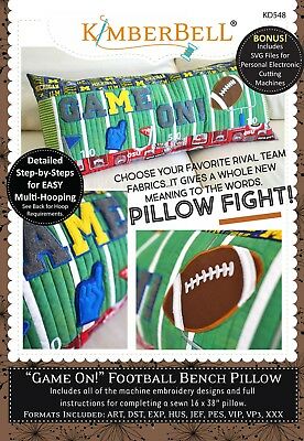 GAME ON FOOTBALL BENCH PILLOW MACHINE EMBROIDERY CD, From Kimberbell NEW