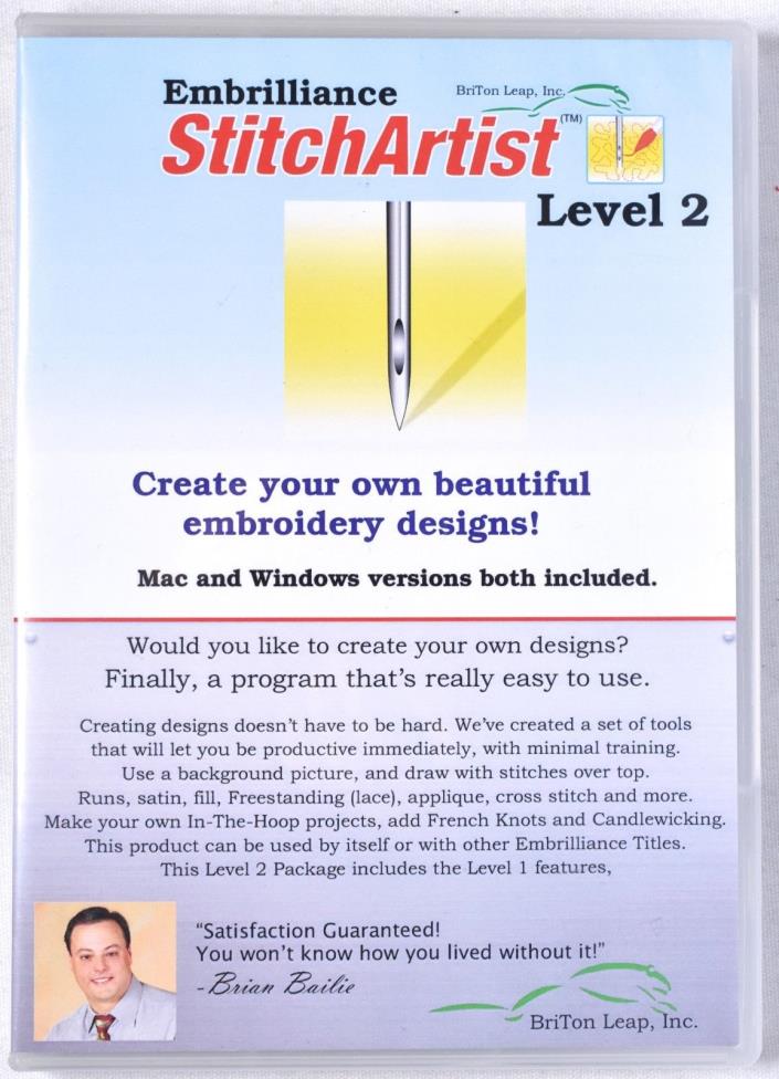 EMBRILLIANCE StitchArtist Level 2 Embroidery Digitizing Software For Windows/Mac