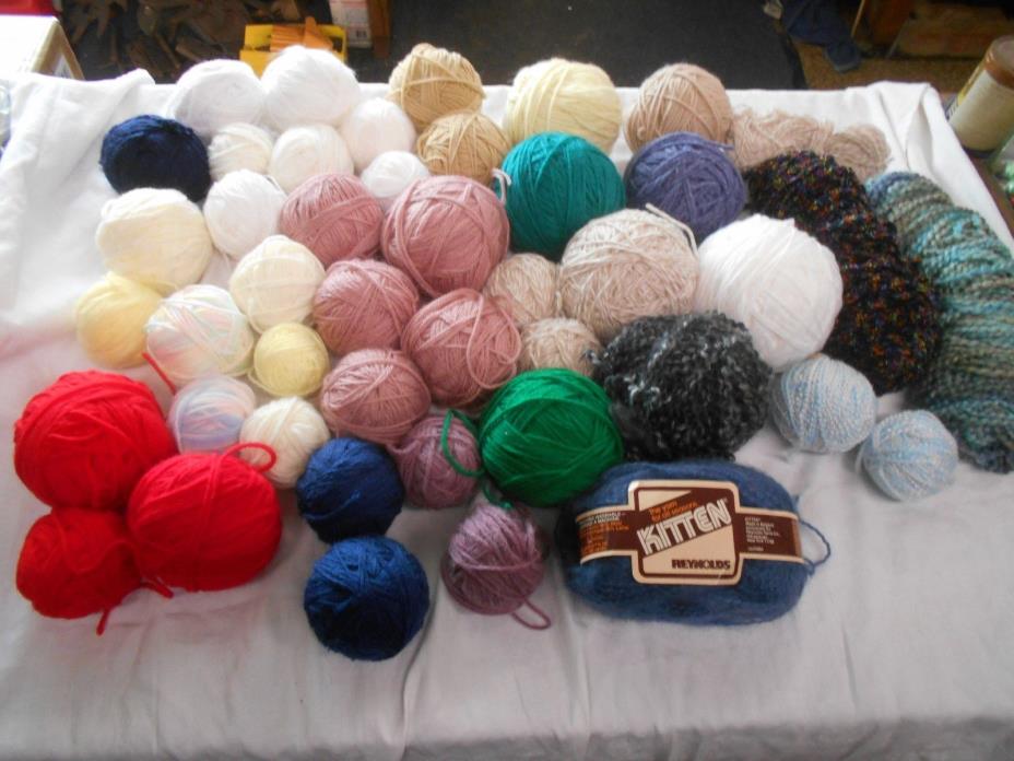 Lot of 45 Vintage ASSORTED skeins balls partial COLORS YARNs VARIOUS MAKERS