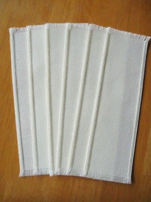 6 Blank Off White Fabric Bookmarks Bound Edges Cross Stitch 18CT 34x126