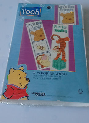 POOH - DISNEY -  LET'S BEE FRIENDS AND R IS FOR READING , COUNTED CROSS STITCH