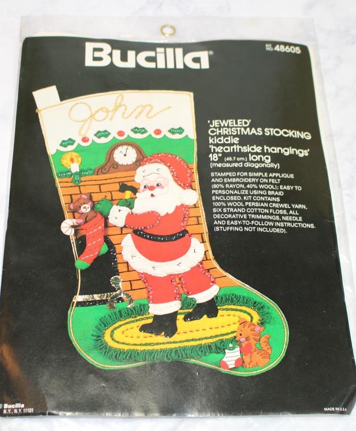 BUCILLA Hearthside Hangings Jeweled Christmas Stocking Kit Complete opened 48605