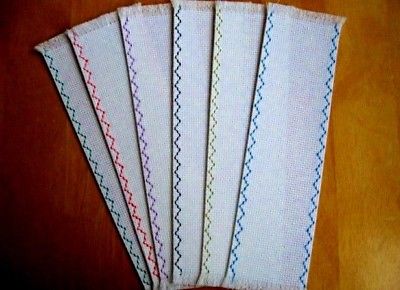 6  White Blank Machine Embroidered Fabric Bookmarks Cross Stitch 14C 27x114