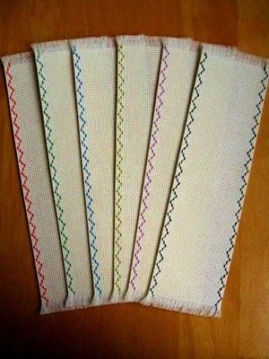 6 Off White Blank Machine Embroidered Fabric Bookmarks For Cross Stitch 14 Count
