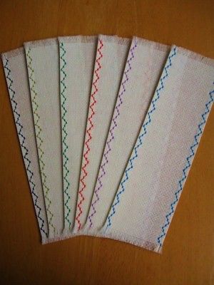 6 Off White Blank Machine Embroidered Fabric Bookmarks For Cross Stitch 18Count