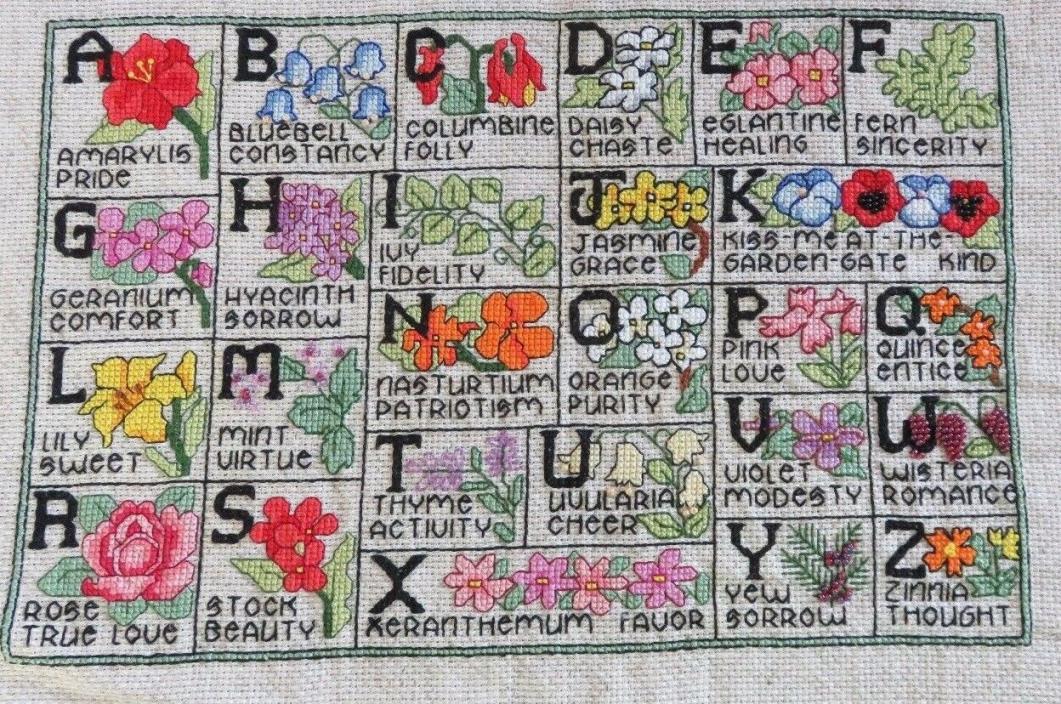 Home-made Craft Picture Counted Cross Stitch A-Z Flowers Ready to Framed