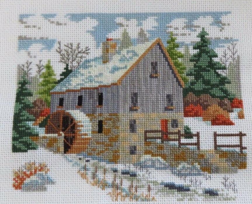 Home-made Craft Picture Counted Cross Stitch Barn Water Wheel Ready to Framed