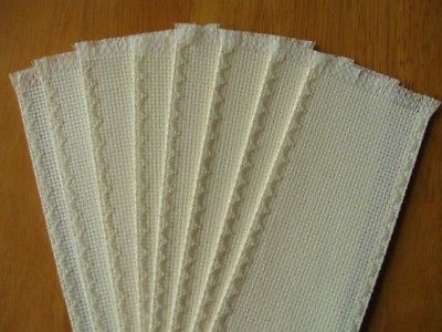 Lot 8 Cross Stitch Blank Bookmarks Off White Scalloped Edges 18 Count 30x126