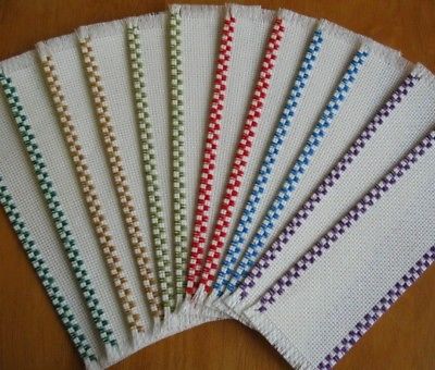 12 Cross Stitch Blank Aida Machine Checkerboard Edges Bookmarks  Off White 14 C
